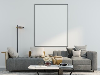 3D interoir design for living room and mockup frame