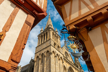 Vannes medieval coastal town, old wooden houses and St. Peter's Cathedral Basilica, Morbihan...