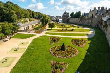 Vannes coastal medieval town, the beautiful gardens of the Remparts Garden, Morbihan department,...