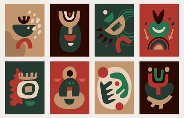 Abstract posters with geometric shapes compositions. Modern style wall decor. Vector illustration.