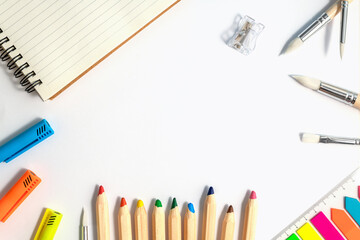 school layout, stationery on a white background