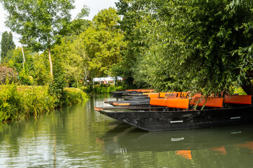 Jetty for boats to sail between La Garette and Coulon, Marais Poitevin the Green Venice, near the town of Niort, France