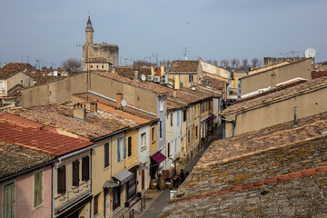 Obraz premium The Medieval Tower of Constance in Aigues Mortes in the Region of Occitane, France