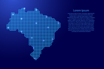 Brazil map silhouette from blue mosaic structure squares and glowing stars. Vector illustration.