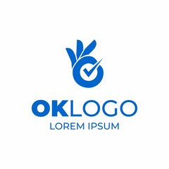 Ok logo template. Hand okay and checkmark sign.