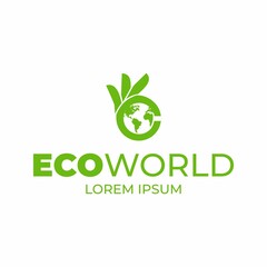 Eco world logo template. Hand and earth symbol. Hand okay and world in negative space. Save the world. Recycle.