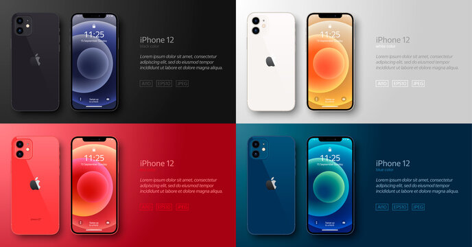 Smartphone Black, White, Red, Blie collors realistick vector illustration. Banner / Mockup / Template smartphone. Ai, Eps, Jpeg