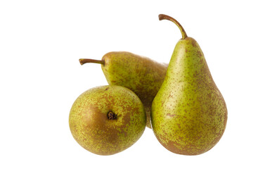 Three whole fresh pears Conference isolated on white