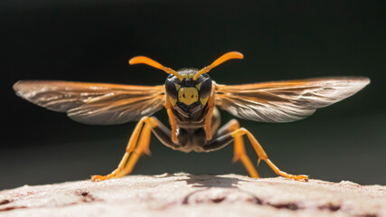 Wasp on a black background