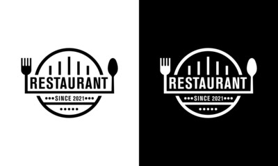 Restaurant Store Design Elements in Vintage Style for Logotype, Labels, Badges and other designs. Fork and spoon Retro silhouette vector illustration.