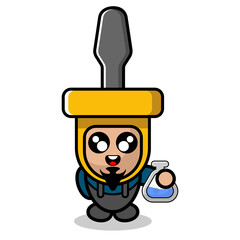 vector simple cute cartoon character screwdriver doodle science mascot costume