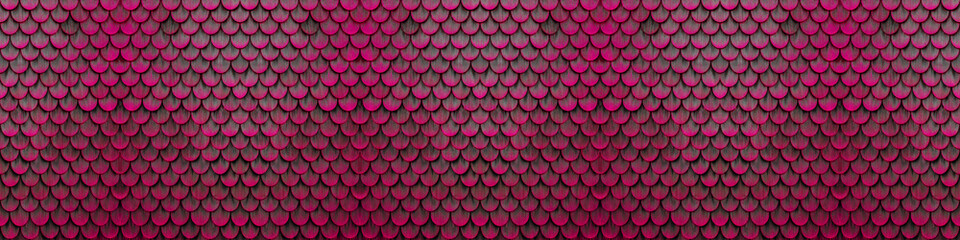 Traditional ecological  consistent cladding of a wall with abstract dark pink magenta black colored painted wooden larch fish scales, wood shingles, clapboard, clapboard texture background 3D © Corri Seizinger