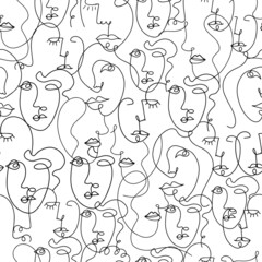 Fototapeta na wymiar Vector abstract seamless pattern. One line art. Faces. Vector illustration.