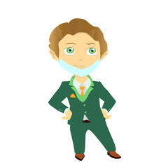 Standing businessman in a medicine face mask. Confident man in pandemic. Chibi