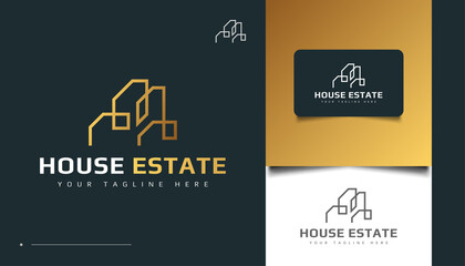 Abstract Gold Real Estate Logo Design with Linear Concept. Construction, Architecture or Building Logo Design