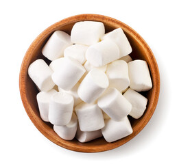 Marshmallow for frying in a plate on a white background, isolated. Top view