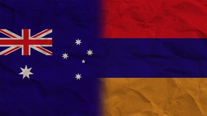 Armenia and Australia Flags Together, Crumpled Paper Effect Background 3D Illustration