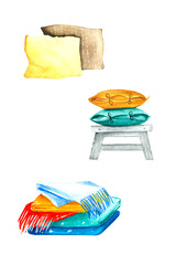Watercolor illustration of decoration pillows