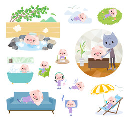 リラックスに関するのブタの女の子のセット © toyotoyo