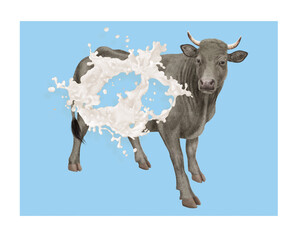 vache laitière, animal, plein de lait, explosion du lait, ventre, ferme, illustration, lait, bétail, trou dans du lait, giclé, mammifère, agriculture, nature, mollet, exploitation laitière, viande, do