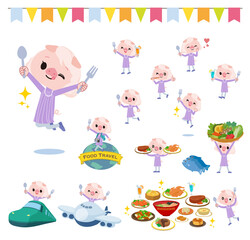 食のイベントに関するブタの女の子のセット