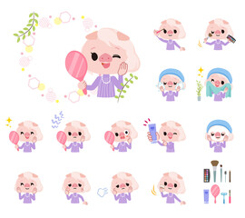 美容に関するブタの女の子のセット