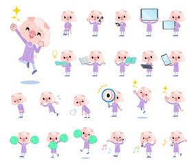 スマートフォンなどのデジタル機器を持つブタの女の子のセット