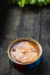 salmon canned fish diet product meal snack on the table copy space food background rustic top view food 