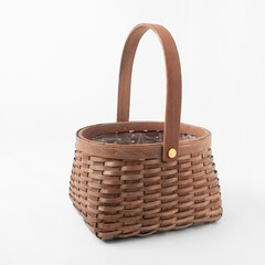 Brown Wicker Basket Isolated On White Background.