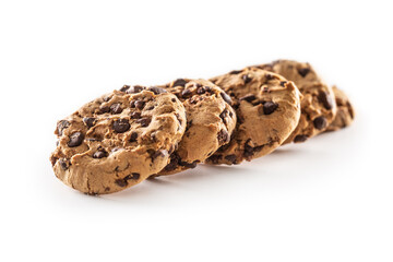 Cookies with chocolate pieces isolated on white background