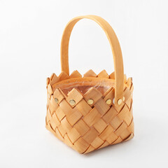 Yellow Wicker Basket Isolated On White Background.