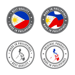 Made in Philippines - set of labels, stamps, badges, with the Philippines map and flag. Best quality. Original product.