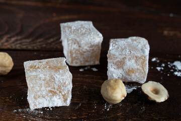 Tea in a glass with Turkish sweets in the