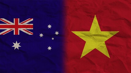 Vietnam and Australia Flags Together, Crumpled Paper Effect Background 3D Illustration