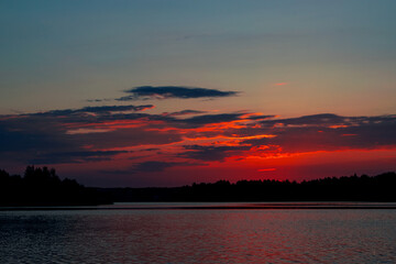 Red sunset and blue skies
