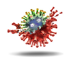 Variant virus cell concept and new mutating coronavirus variants outbreak or covid-19 viral delta outbreak as a mutation of influenza as dangerous flu strain medical health risk with disease cells