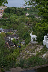 The statue of a deer is a symbol of the city of Kamenets-Podolsky. The deer looks from a height at the city and the canyon of the Smotrych 
