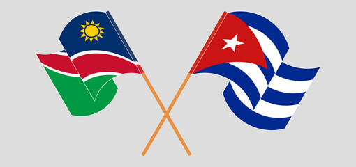 Crossed and waving flags of Namibia and Cuba