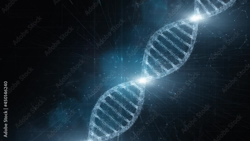 Poster abstract digital rotating shiny dna molecule on futuristic cyberspace network lines copy space backg