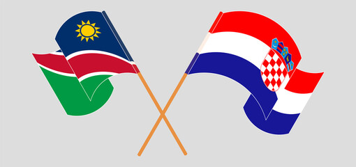 Crossed and waving flags of Namibia and Croatia