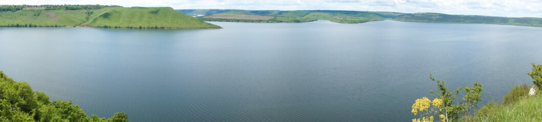 Panorama of the Bakota nature reserve in the Dniester river reservoir.