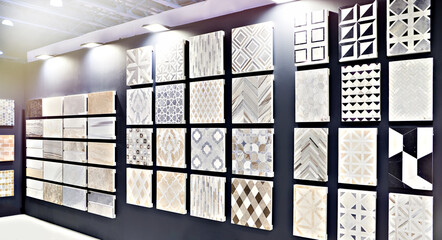 Marble tiles in store