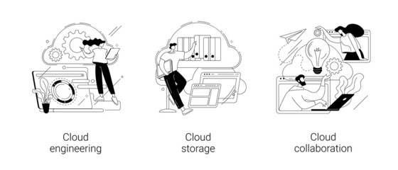 Cloud-based computing abstract concept vector illustrations.