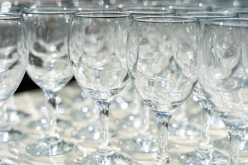 Row of empty glass wine glasses, abstract image and background