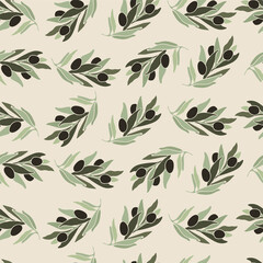 Fototapeta premium Olive branches seamless pattern