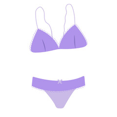 Trendy female underwear, lingerie set cartoon flat vector illustration. Colourful Pantie and bra. Modern hand drawn colorful collection of women's underwear. Sensuality and femininity concept.