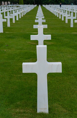 Colleville-Sur-Mer, France - 08 03 2021: Normandy American Cemetery and Memorial and the white...