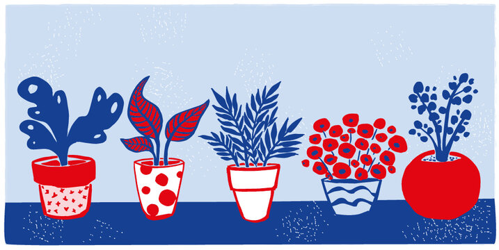 Plantas y flores en maceta vectorial