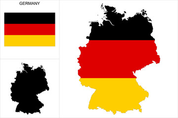 Fototapeta premium Carte d'Allemagne avec fond drapeau allemand - Carte en illustration noire et drapeau disponibles séparément