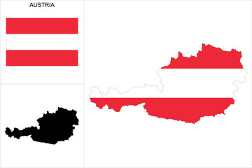 Carte d'Autriche avec fond drapeau autrichien - carte sous forme de motif noir et drapeau autrichien disponibles séparément